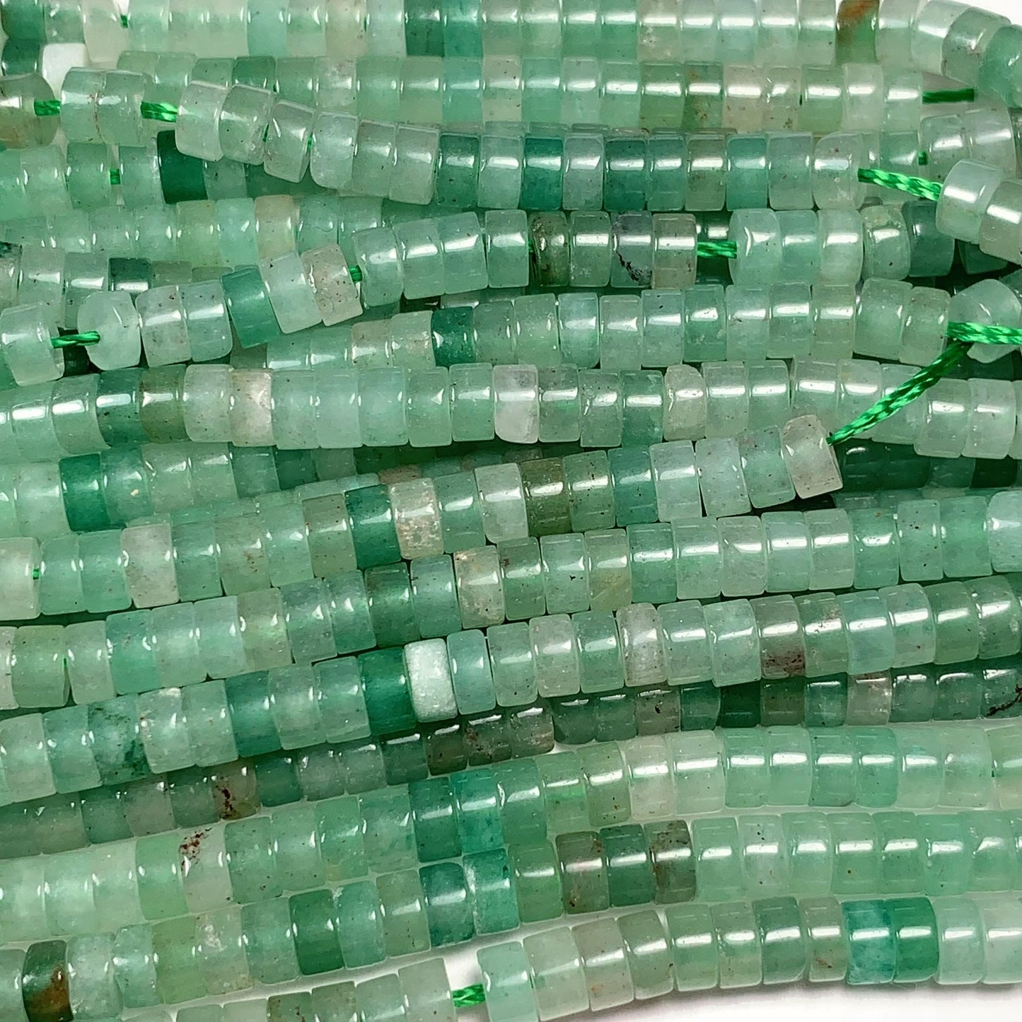 2x4mm Natural Green Aventurine Heishi Disc Beads 15 Strand Lustrous Translucent