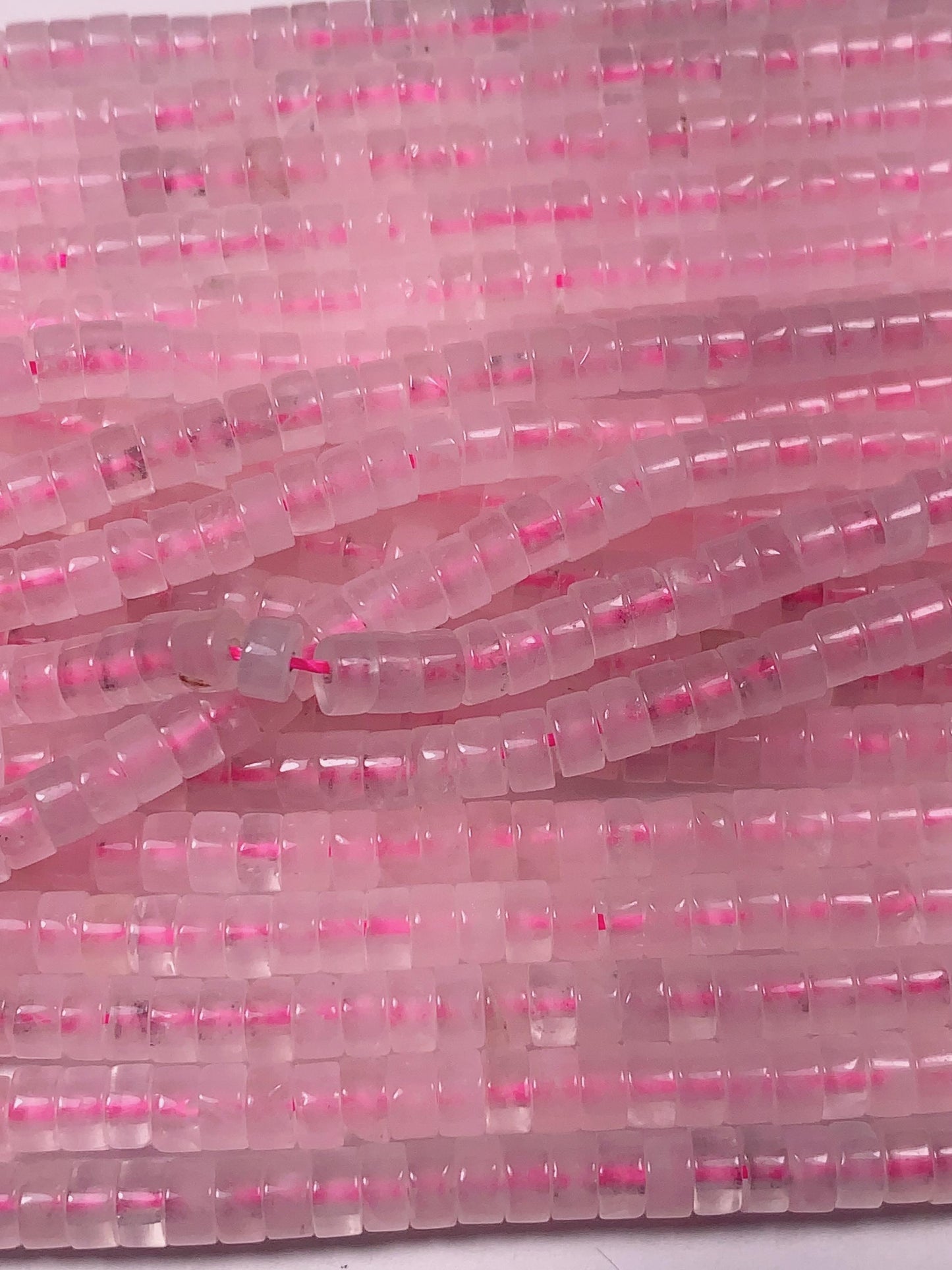 2x4mm Natural Translucent Light Pink Madagascar Rose Quartz Heishi Disc Beads 15 Strand