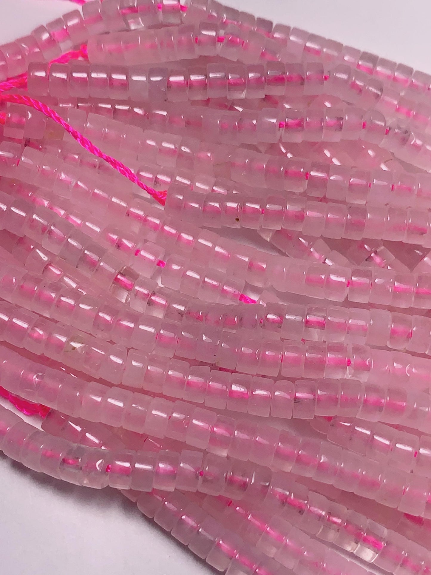 2x4mm Natural Translucent Light Pink Madagascar Rose Quartz Heishi Disc Beads 15 Strand