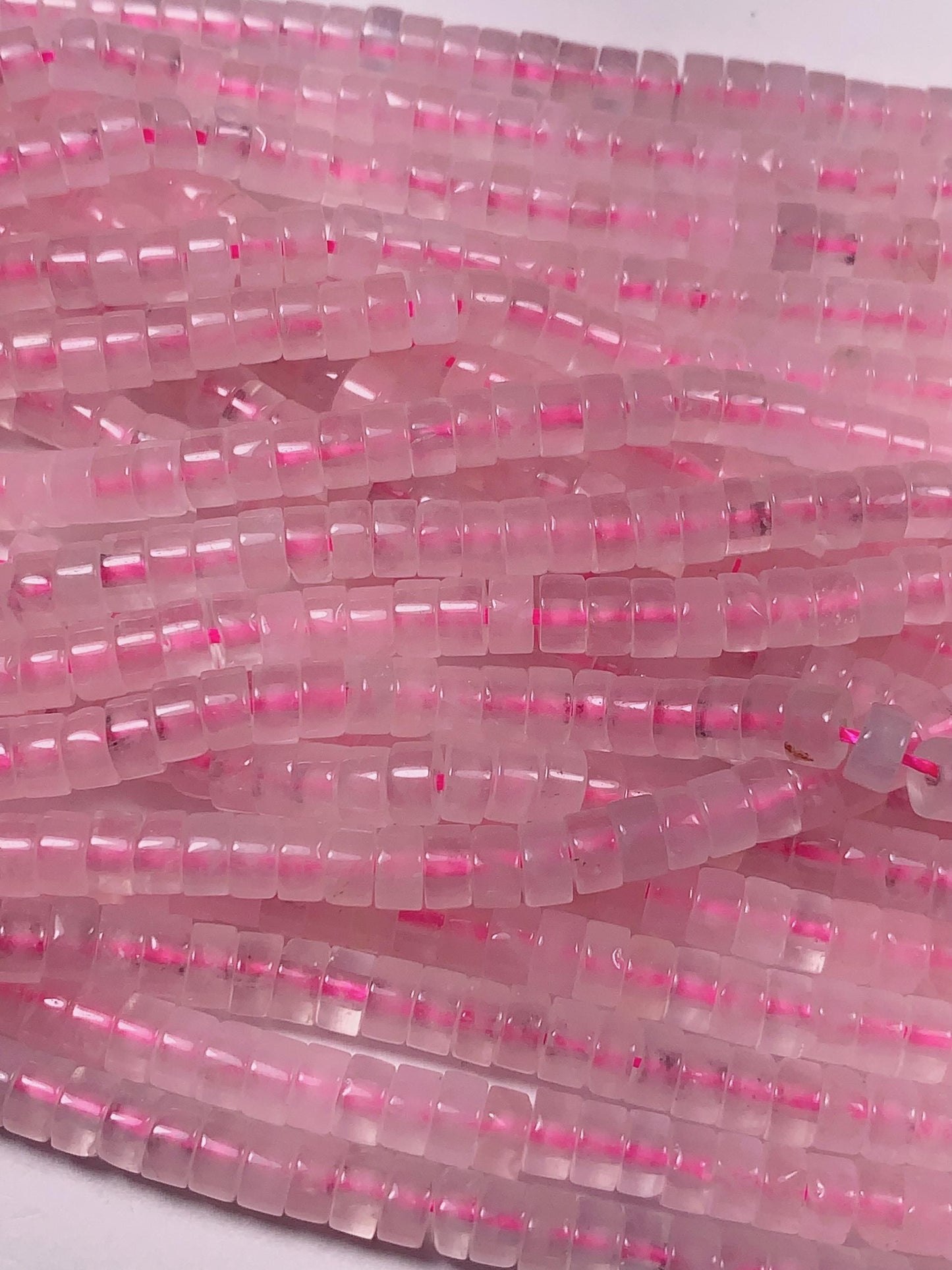 2x4mm Natural Translucent Light Pink Madagascar Rose Quartz Heishi Disc Beads 15 Strand
