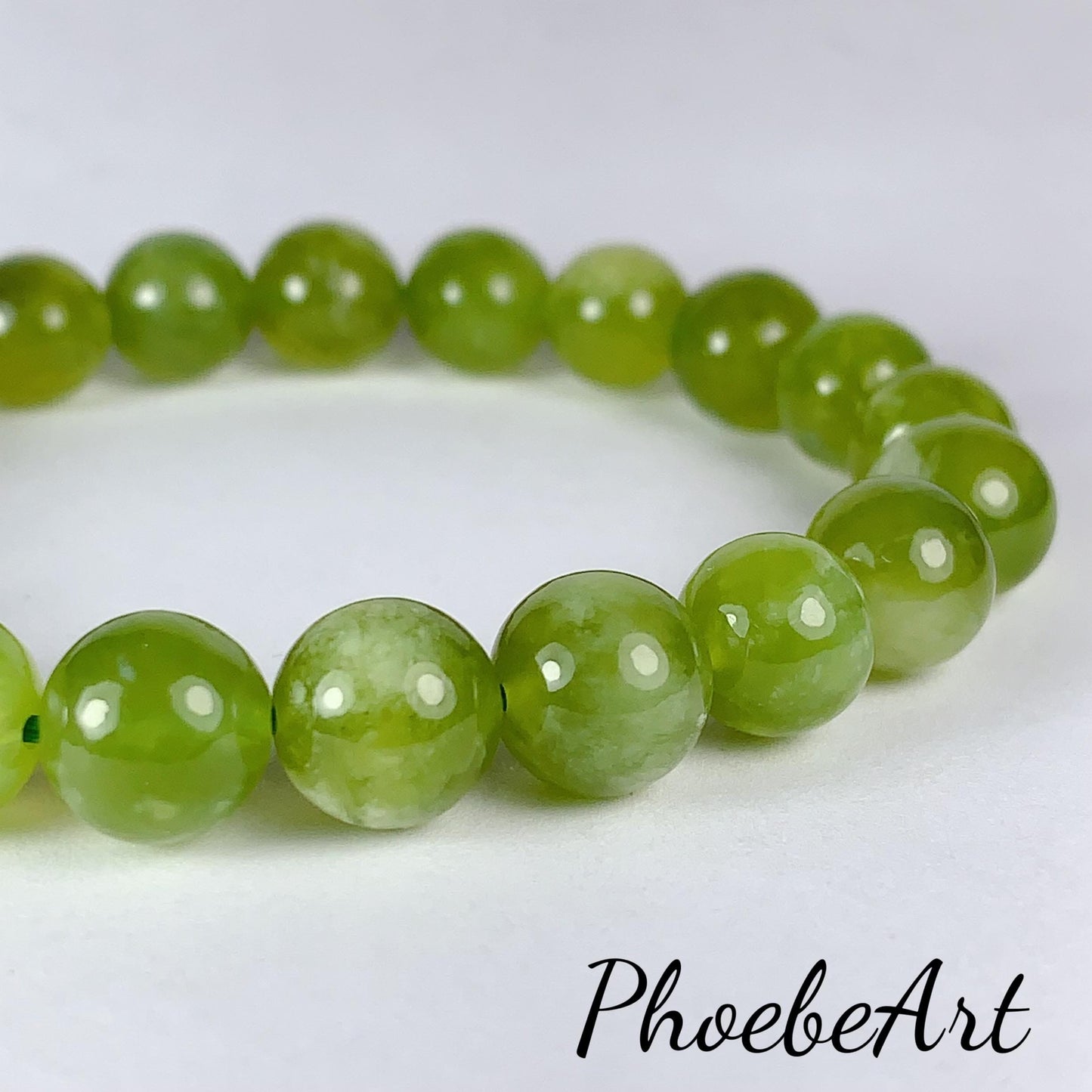 No Dyed Natural Translucent Green Serpentine Jade Stretch Bracelet Beads Gemstone