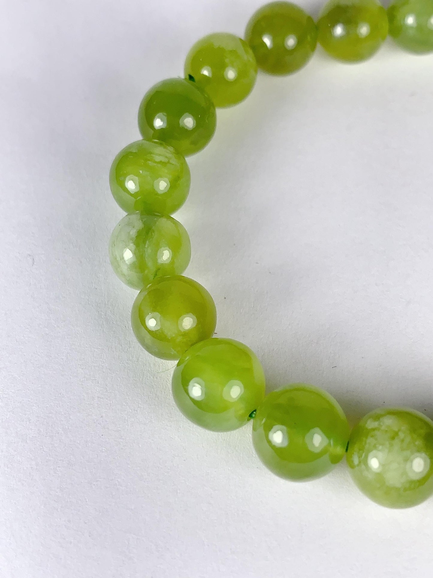 No Dyed Natural Translucent Green Serpentine Jade Stretch Bracelet Beads Gemstone