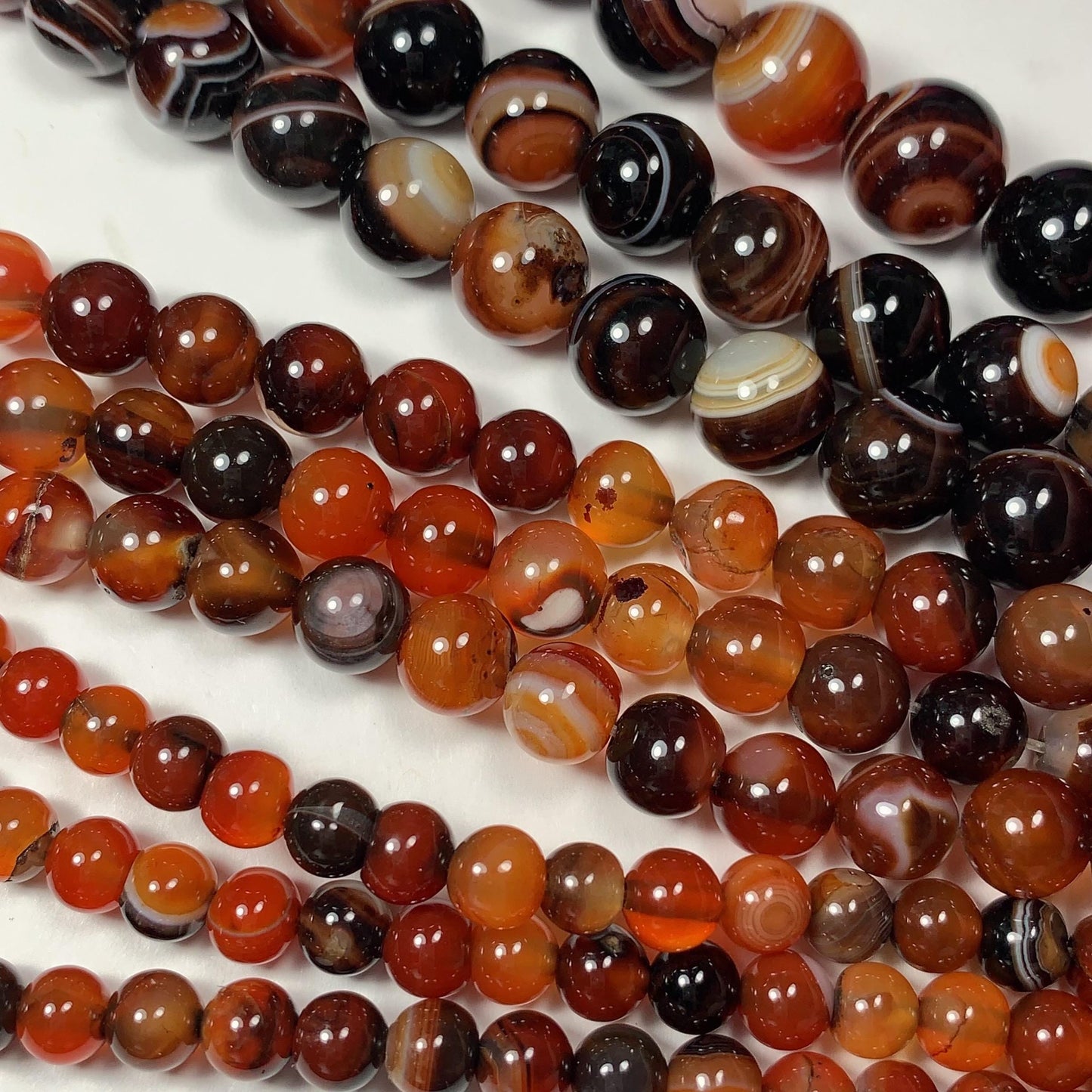Red & Black Striped Agate Beads: Natural Gemstone Strand (15.5")