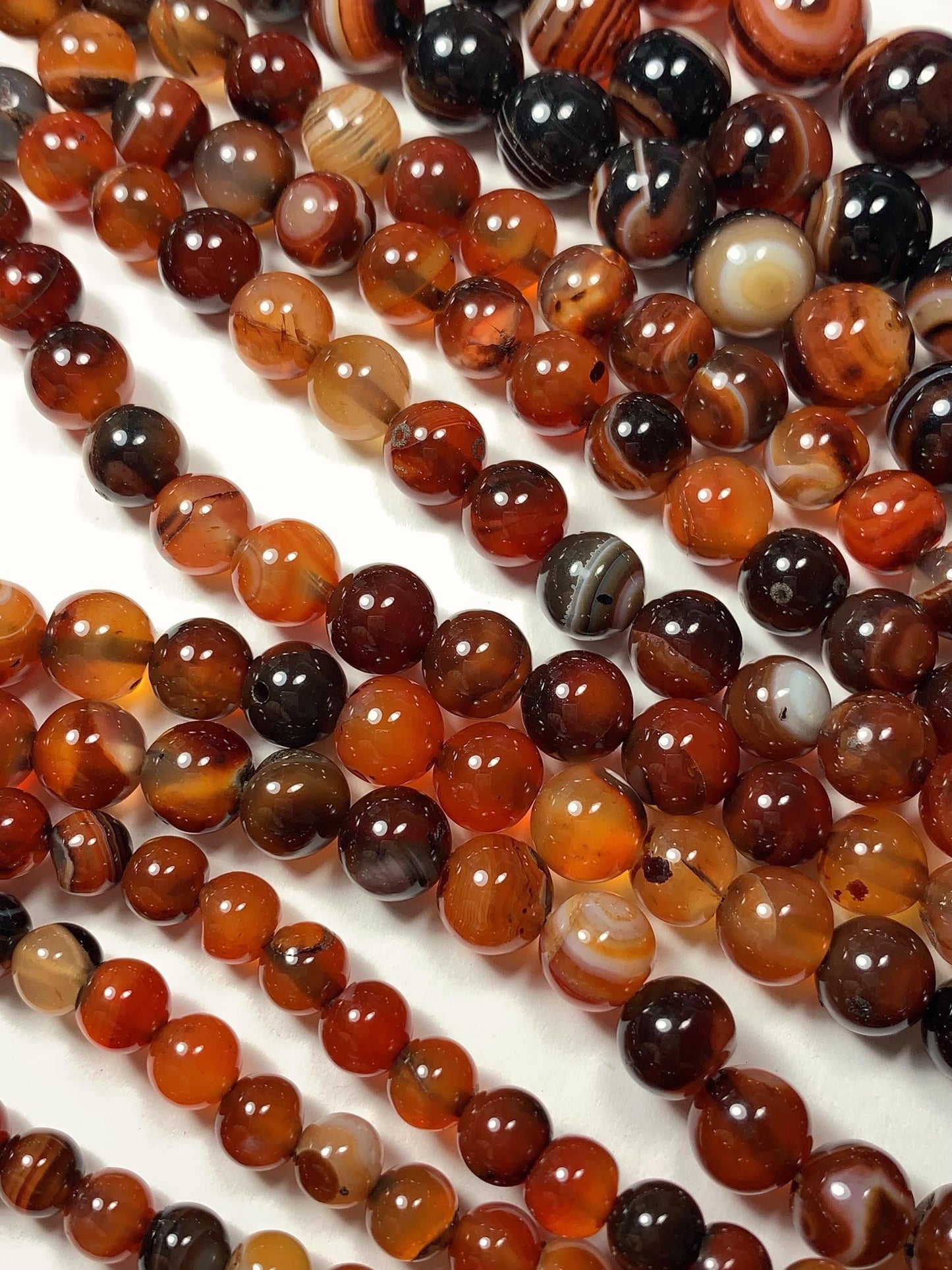 Red & Black Striped Agate Beads: Natural Gemstone Strand (15.5")