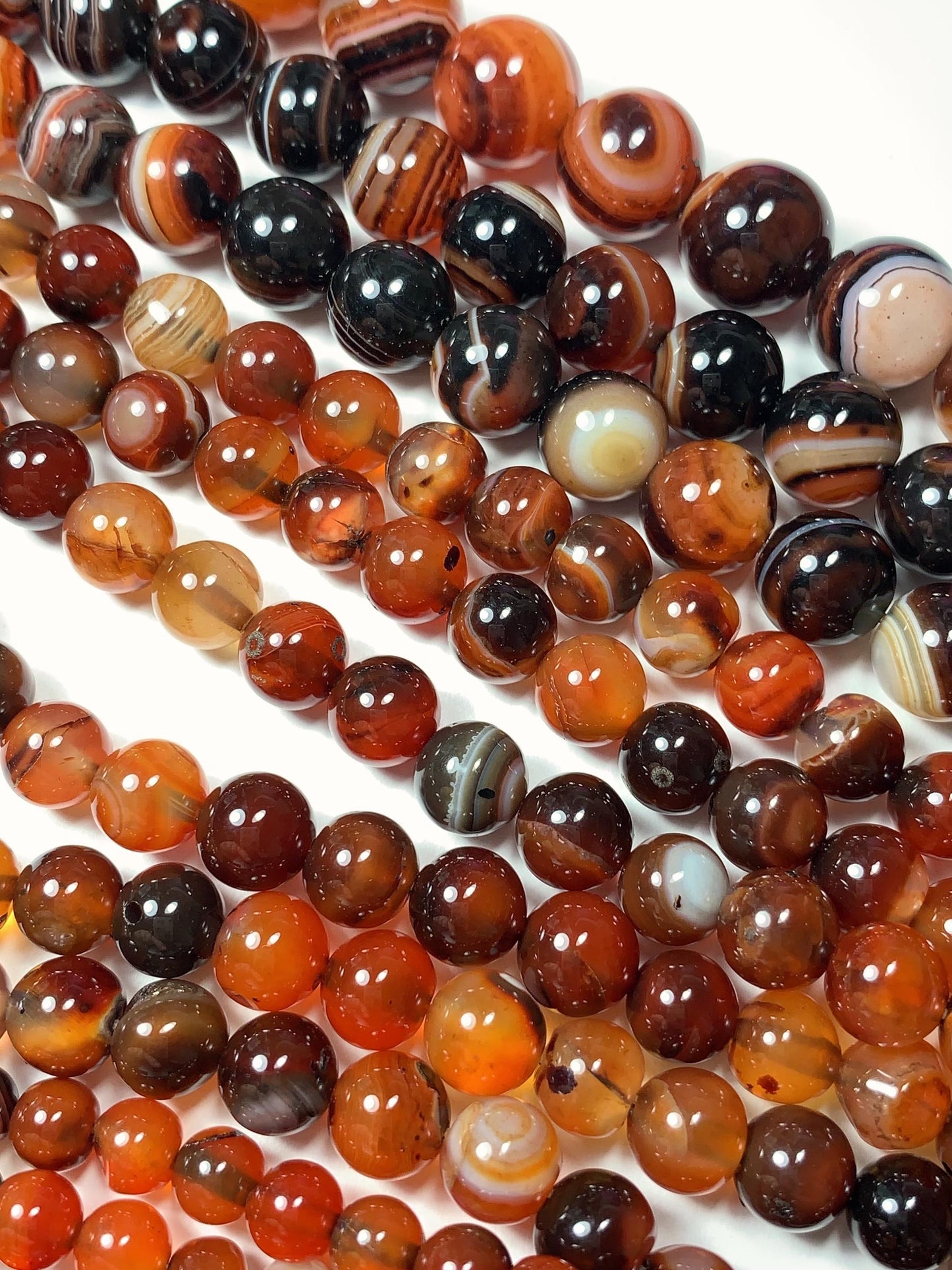 Red & Black Striped Agate Beads: Natural Gemstone Strand (15.5")