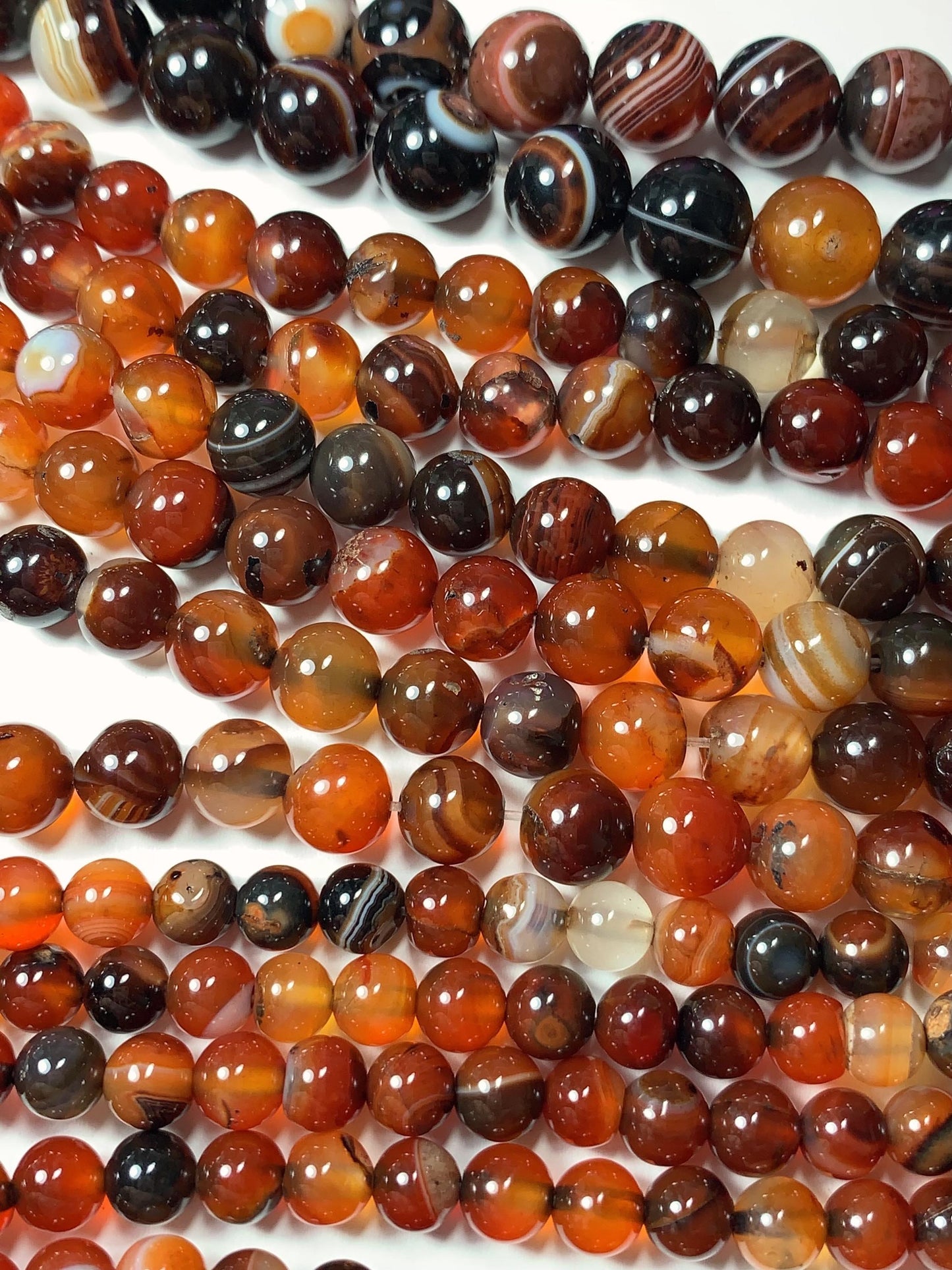 Red & Black Striped Agate Beads: Natural Gemstone Strand (15.5")
