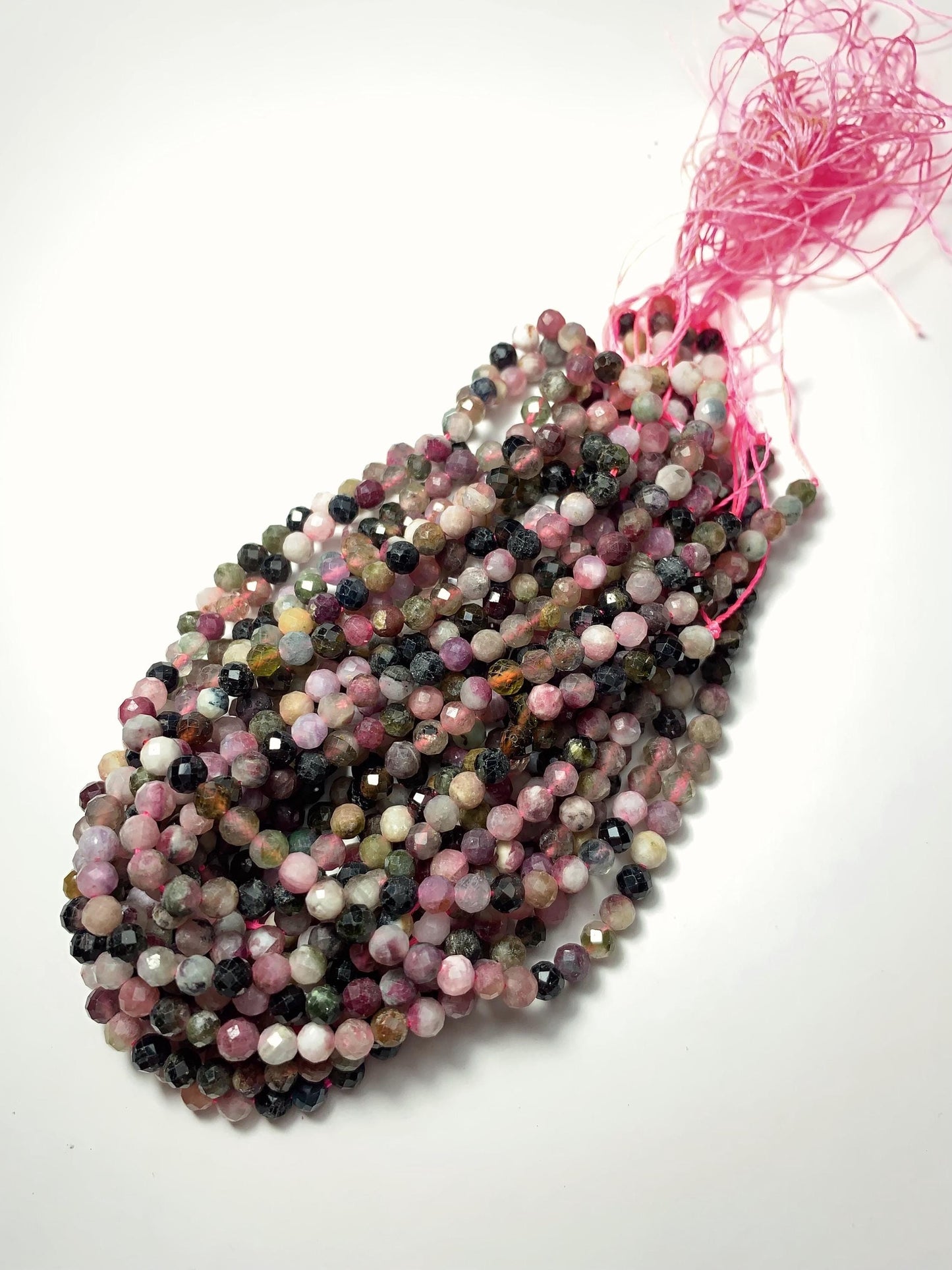 4mm Genuine Natural Black Green Pink Orange Rainbow Tourmaline Faceted Round Beads 15.5" Strand PA20351030