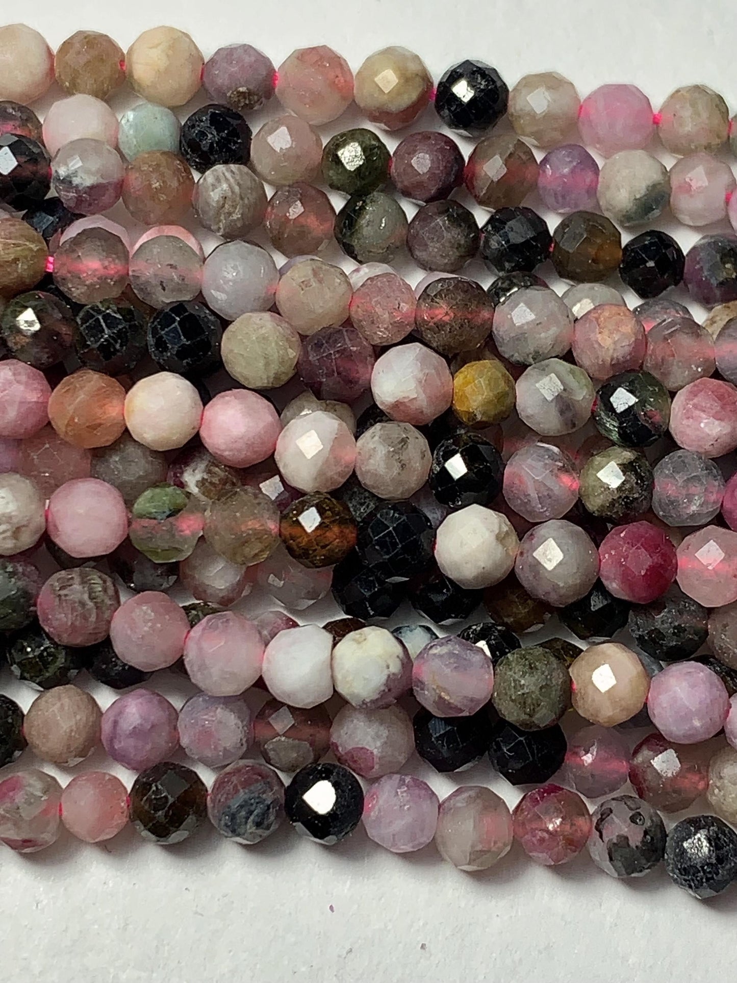 4mm Genuine Natural Black Green Pink Orange Rainbow Tourmaline Faceted Round Beads 15.5" Strand PA20351030