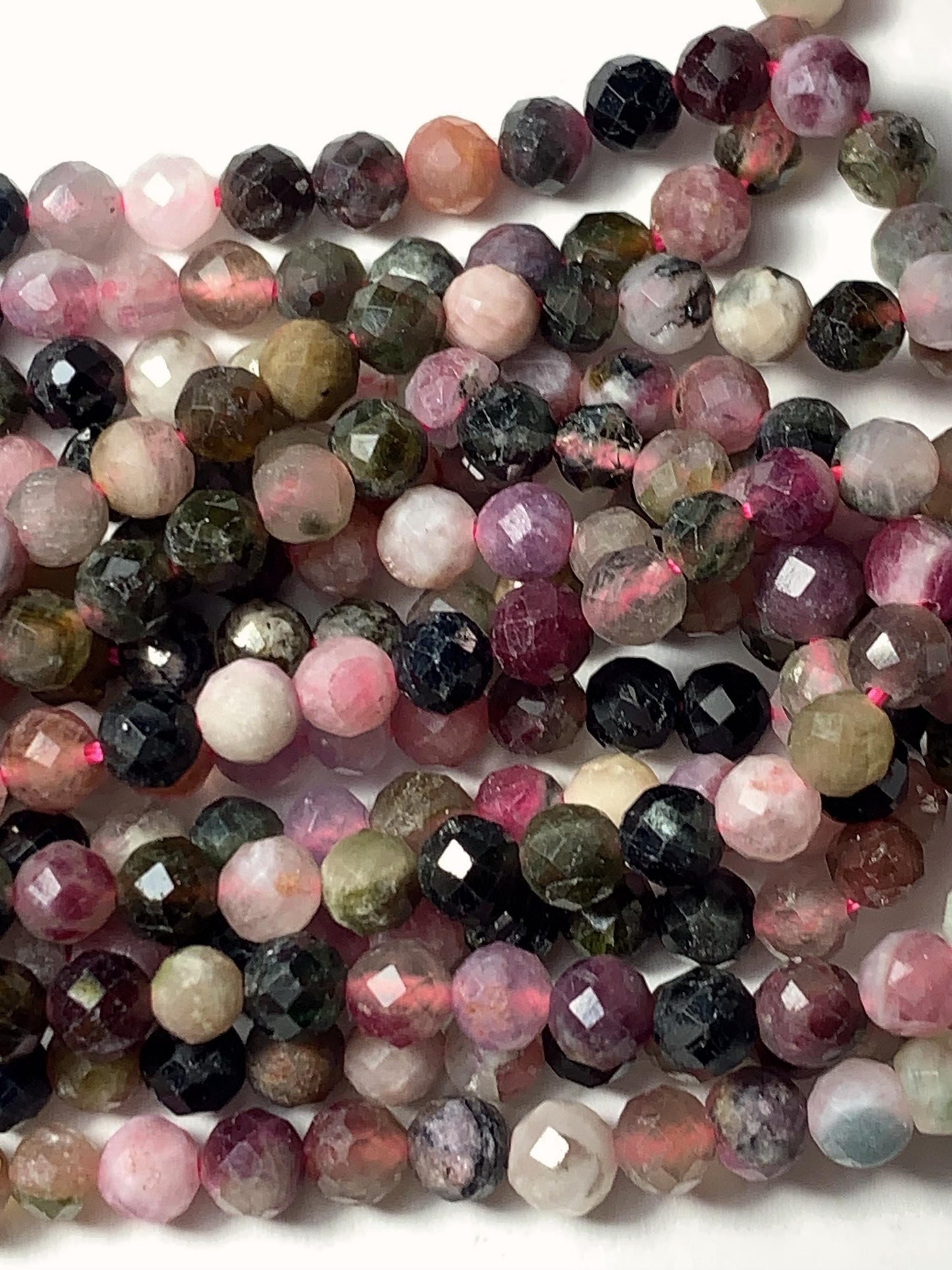 4mm Genuine Natural Black Green Pink Orange Rainbow Tourmaline Faceted Round Beads 15.5" Strand PA20351030
