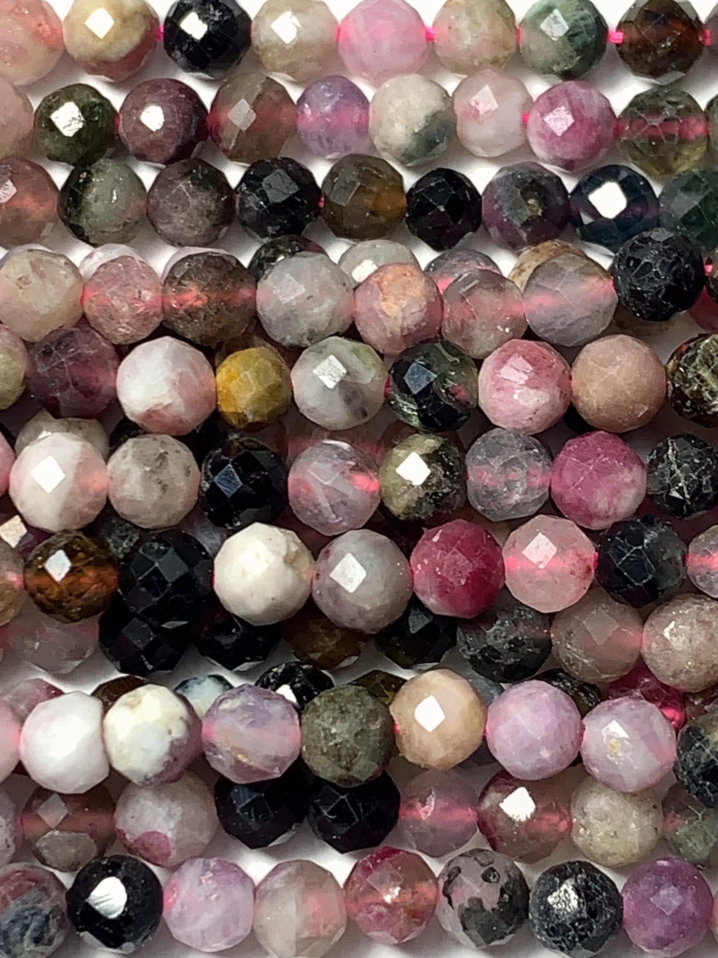 4mm Genuine Natural Black Green Pink Orange Rainbow Tourmaline Faceted Round Beads 15.5" Strand PA20351030