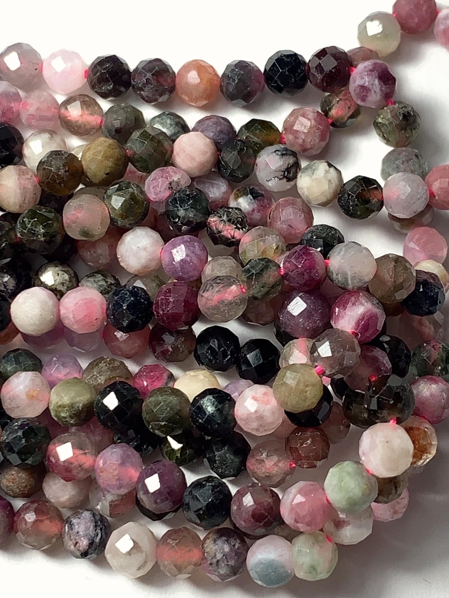 4mm Genuine Natural Black Green Pink Orange Rainbow Tourmaline Faceted Round Beads 15.5" Strand PA20351030