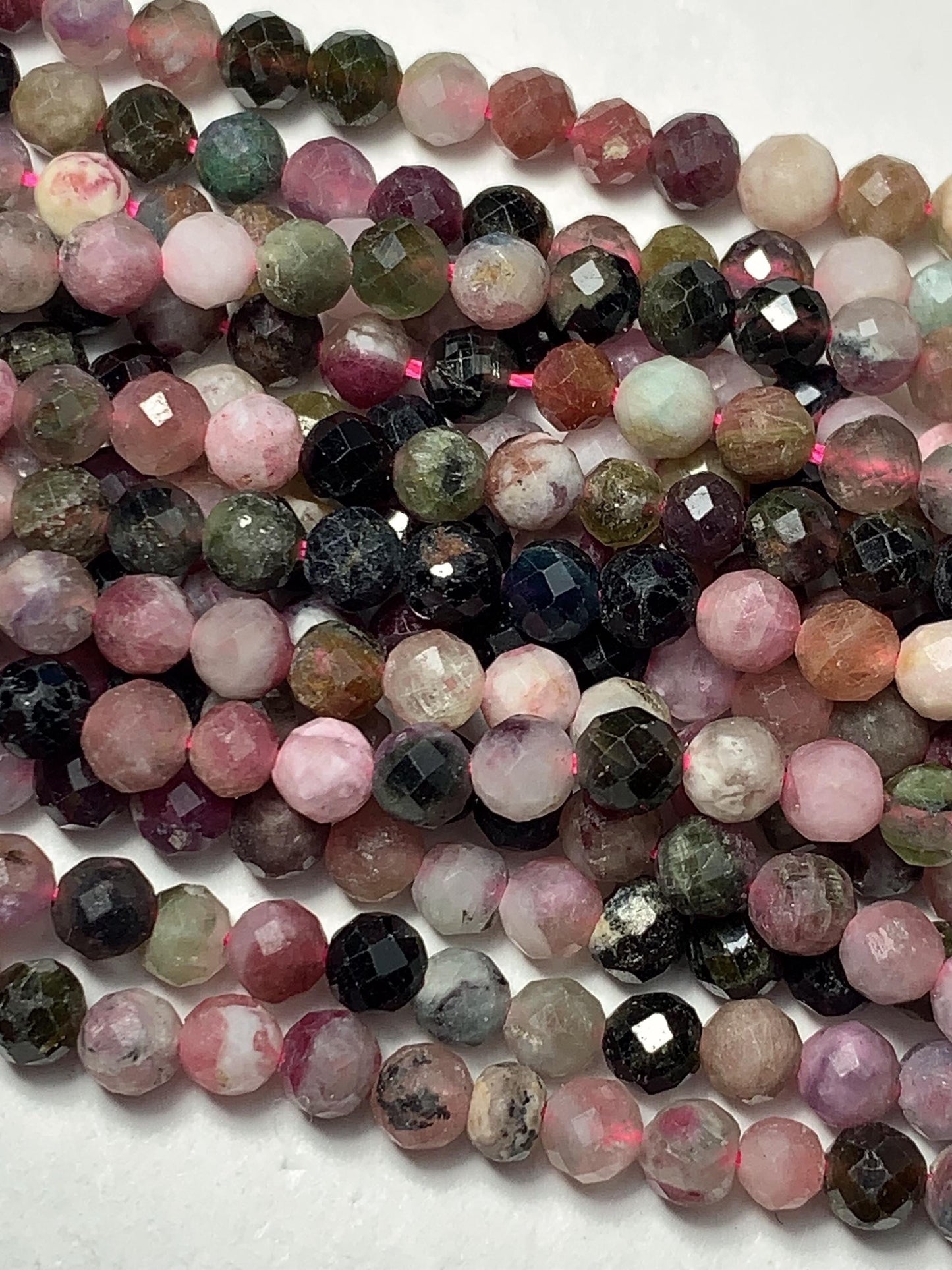 4mm Genuine Natural Black Green Pink Orange Rainbow Tourmaline Faceted Round Beads 15.5" Strand PA20351030