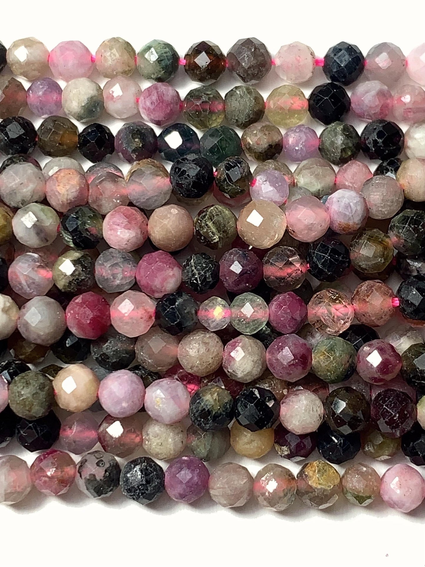4mm Genuine Natural Black Green Pink Orange Rainbow Tourmaline Faceted Round Beads 15.5" Strand PA20351030