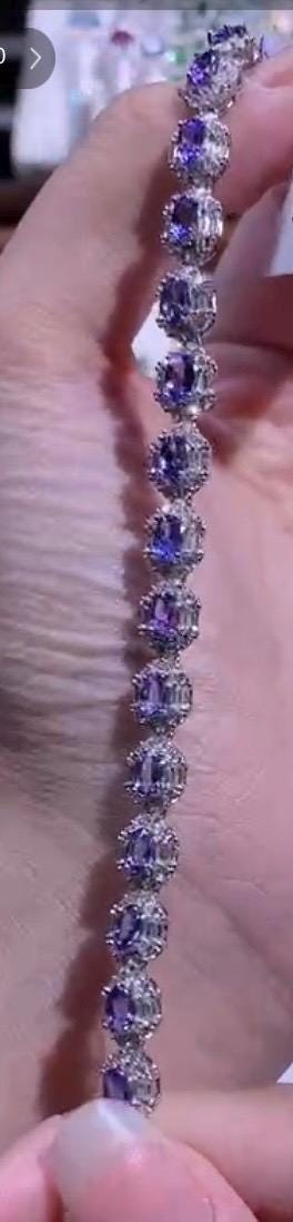 5x3mm  Grade AAA Genuine Natural Purple Tanzanite round Cut 18K white Gold Plated S 925 Sterling Silver Bracelet
