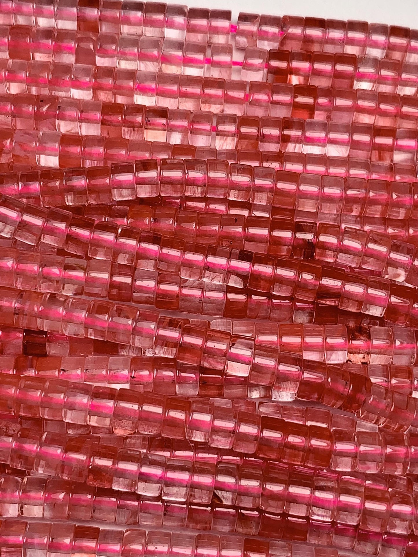 2x4mm Red Watermelon Quartz Heishi Disc Beads Strand 15"