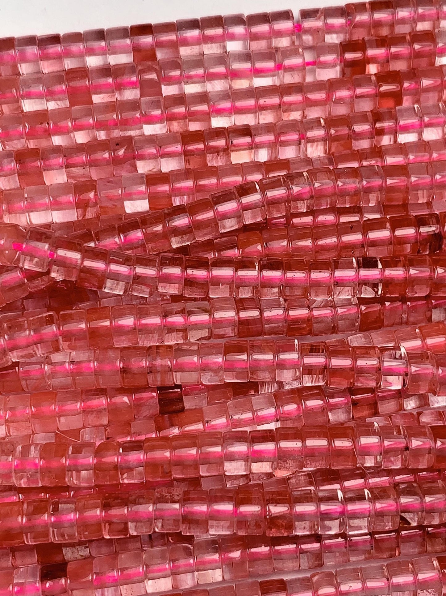 2x4mm Red Watermelon Quartz Heishi Disc Beads Strand 15"