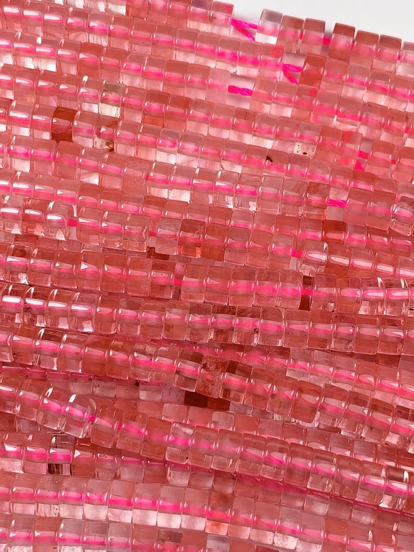 2x4mm Red Watermelon Quartz Heishi Disc Beads Strand 15"