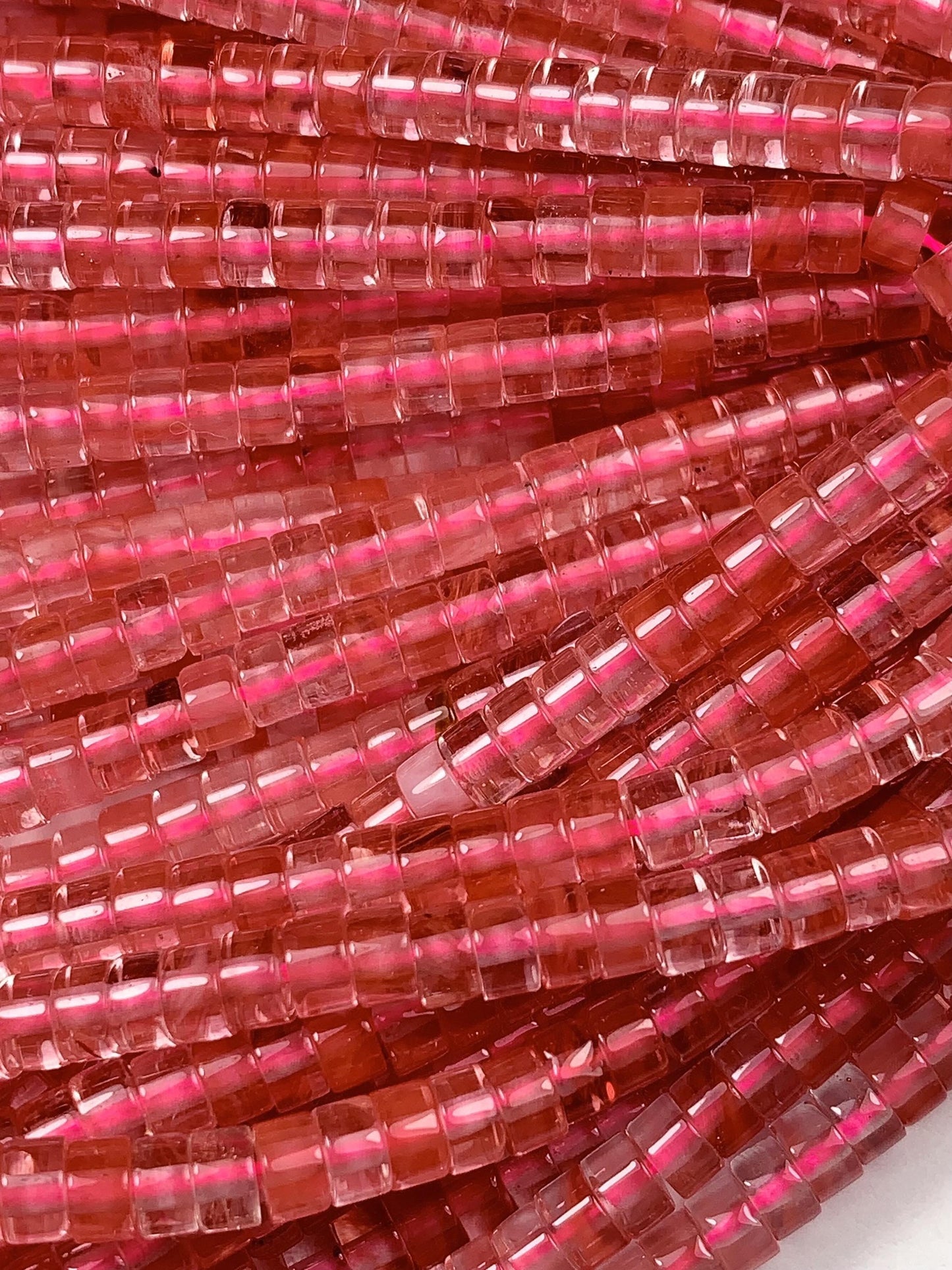 2x4mm Red Watermelon Quartz Heishi Disc Beads Strand 15"