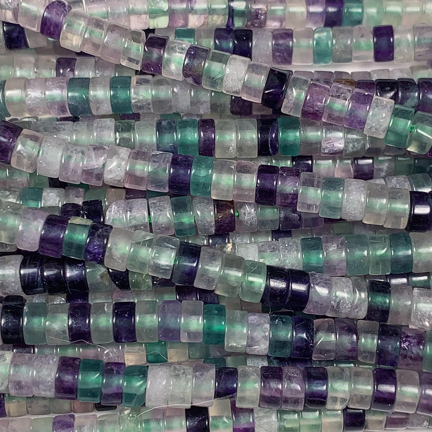 2x4mm Luster Translucent Natural Purple Green Clear Fluoride Heishi Disc Rondelle Beads 15.5" Strand
