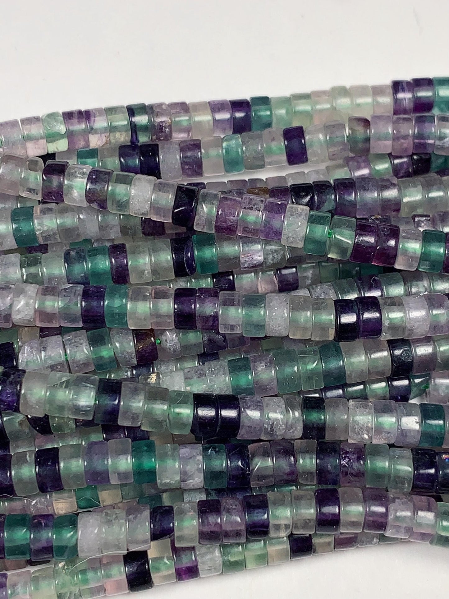 2x4mm Luster Translucent Natural Purple Green Clear Fluoride Heishi Disc Rondelle Beads 15.5" Strand