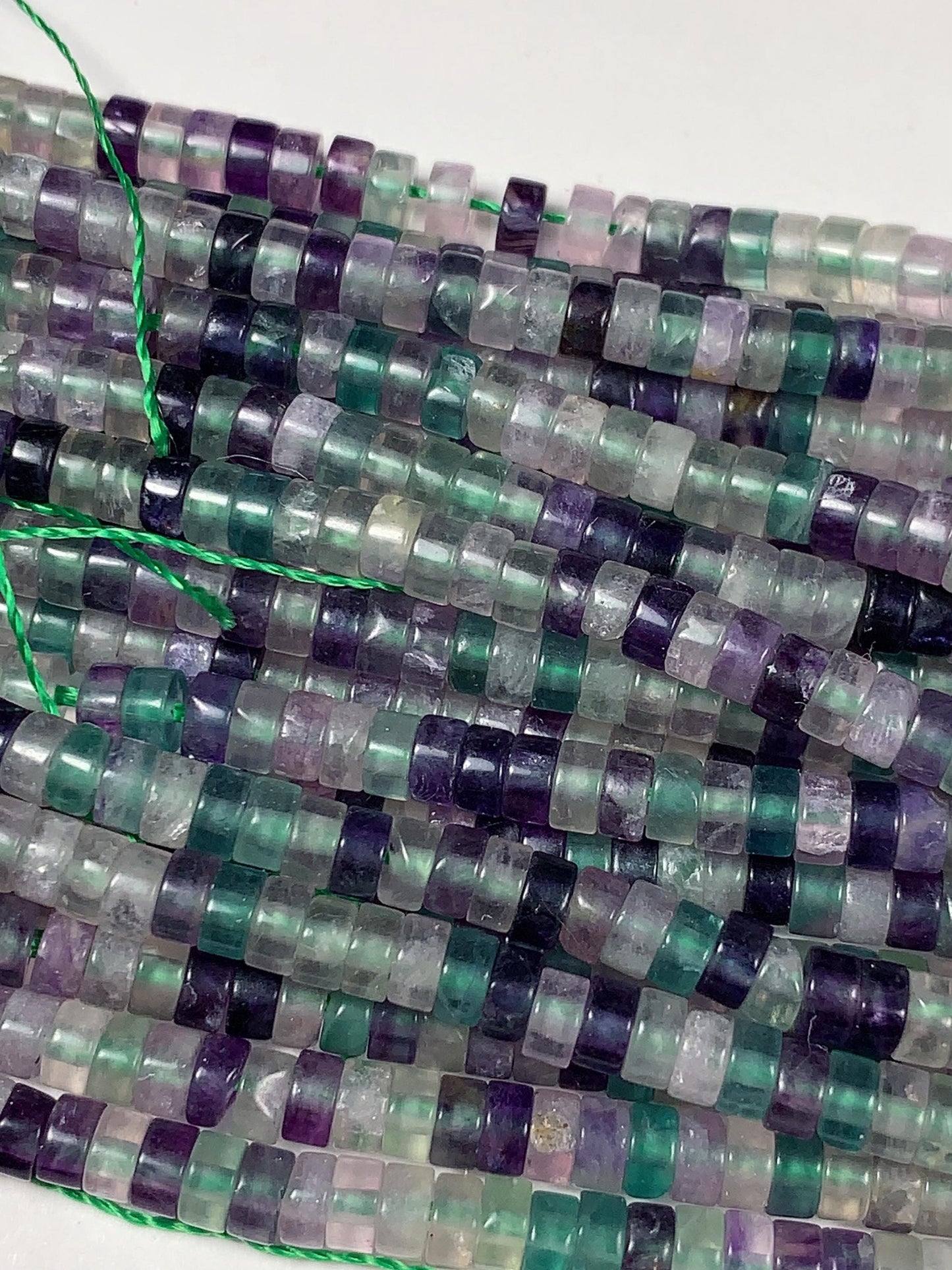 2x4mm Luster Translucent Natural Purple Green Clear Fluoride Heishi Disc Rondelle Beads 15.5" Strand