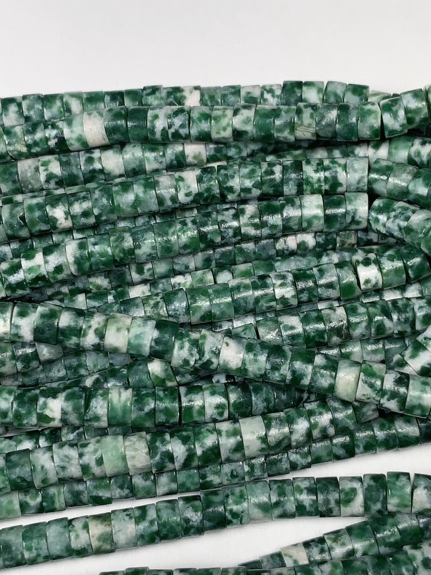 2x4mm Natural Green Spot Jasper Heishi Disc Beads 15.5" Strand
