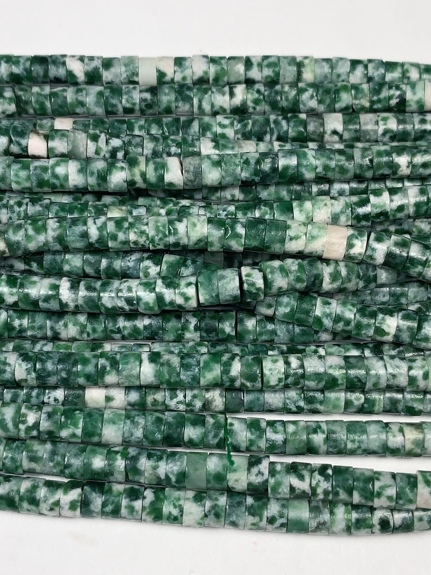 2x4mm Natural Green Spot Jasper Heishi Disc Beads 15.5" Strand
