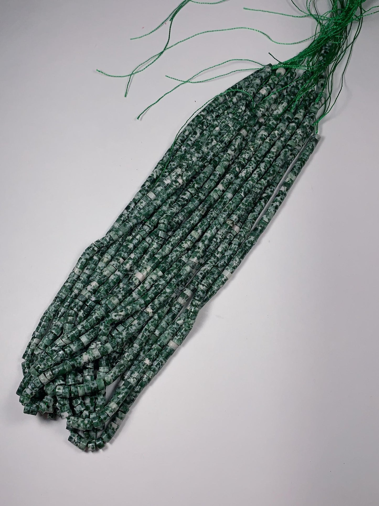 2x4mm Natural Green Spot Jasper Heishi Disc Beads 15.5" Strand