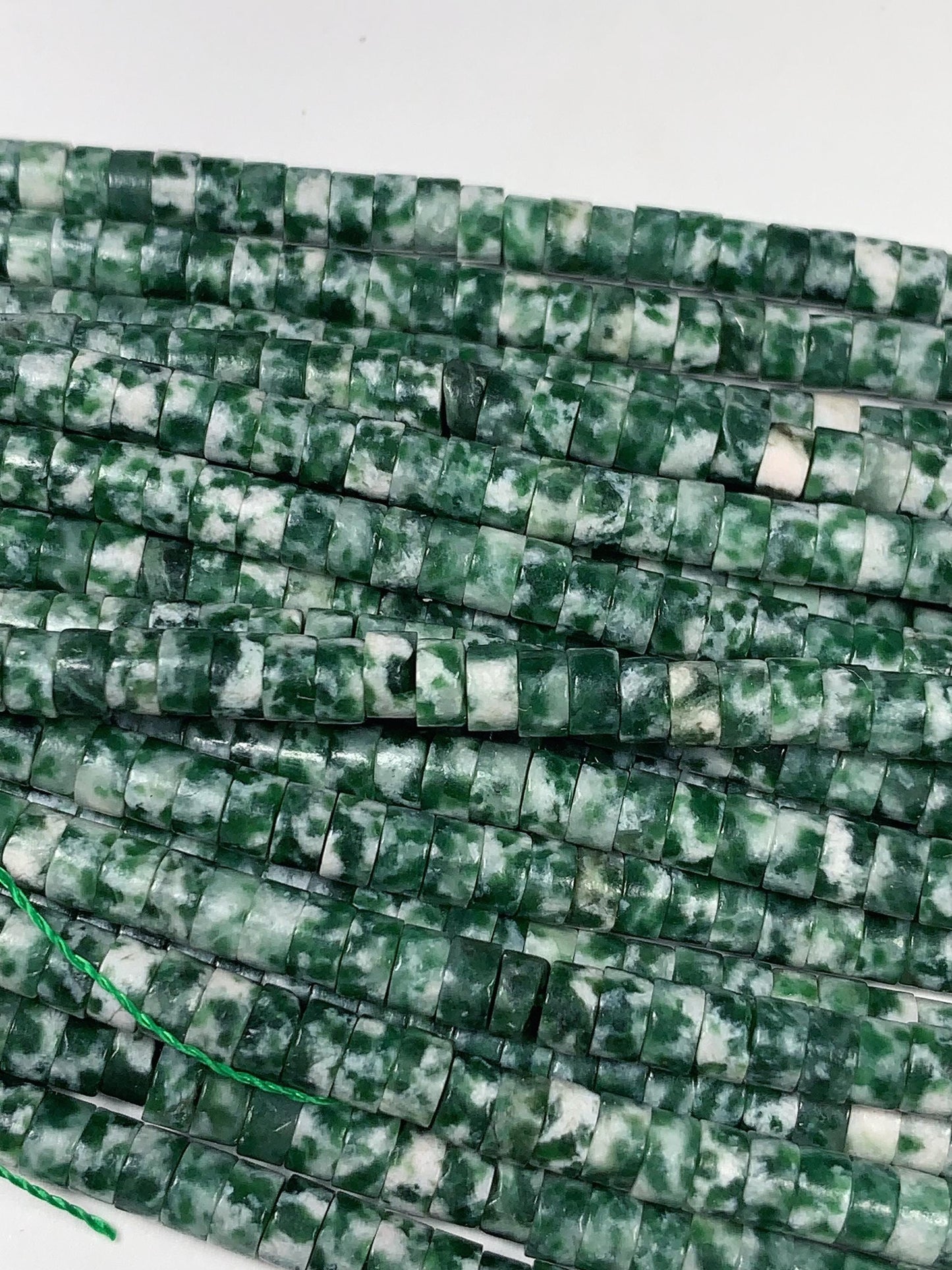 2x4mm Natural Green Spot Jasper Heishi Disc Beads 15.5" Strand