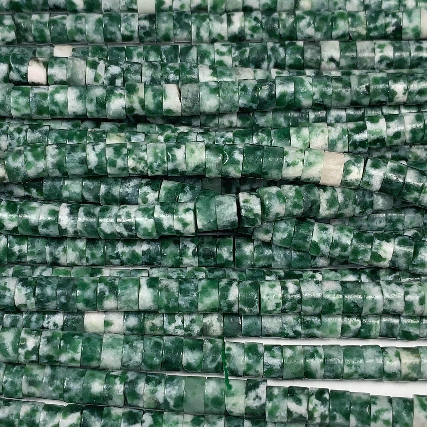 2x4mm Natural Green Spot Jasper Heishi Disc Beads 15.5" Strand