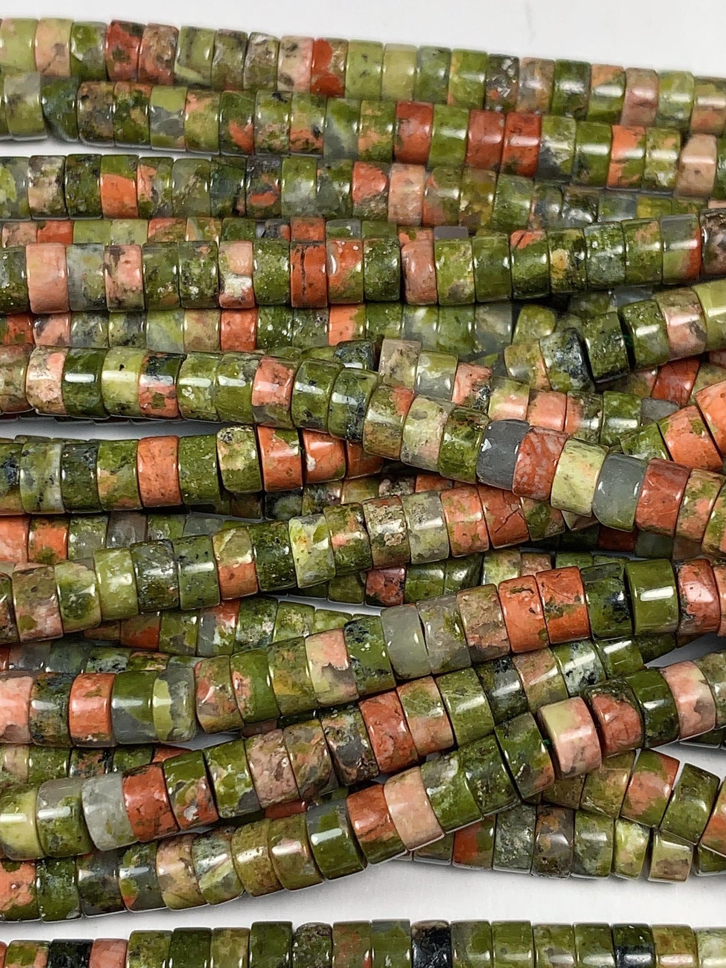 2x4mm Natural Green Red Unakite Heishi Disc Beads 15 Strand