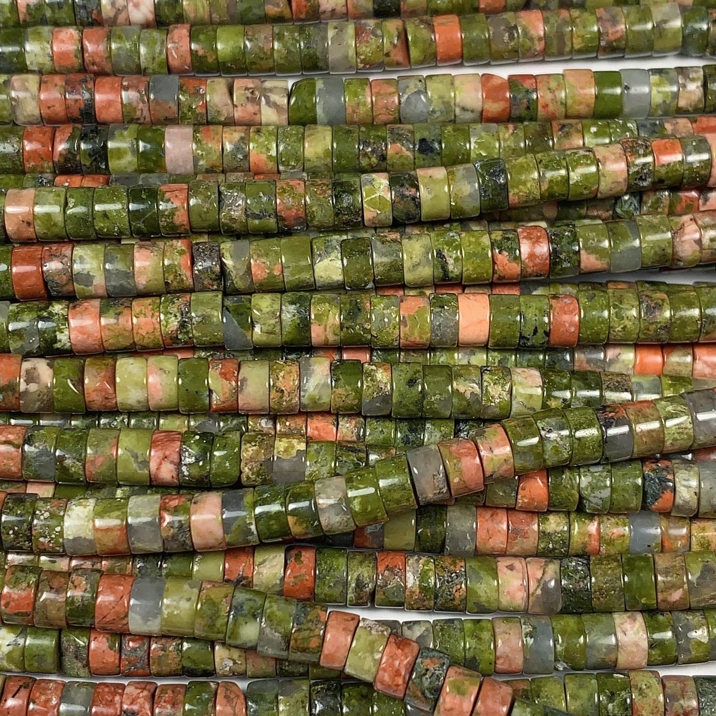 2x4mm Natural Green Red Unakite Heishi Disc Beads 15 Strand