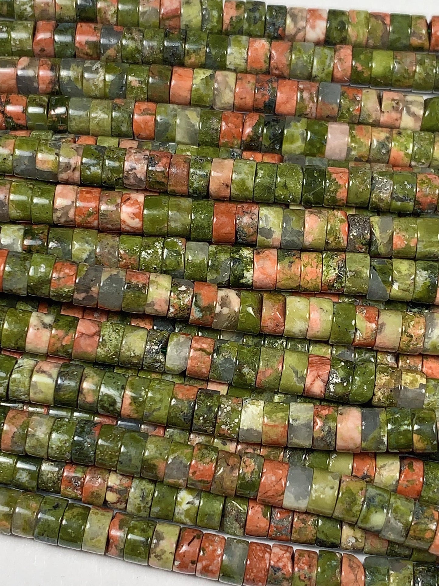 2x4mm Natural Green Red Unakite Heishi Disc Beads 15 Strand