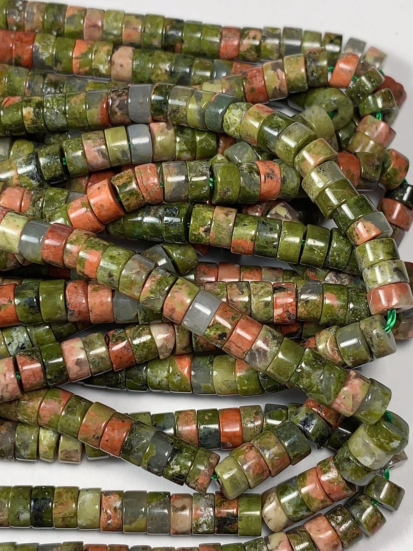 2x4mm Natural Green Red Unakite Heishi Disc Beads 15 Strand