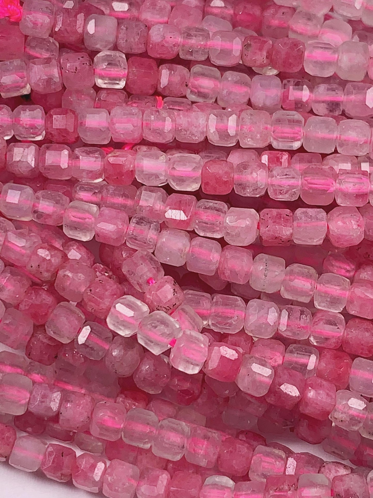 3mm Good Color Natural Transparent Red Pink Rhodonite Quartz Faceted Cube Square 15.5" Strand