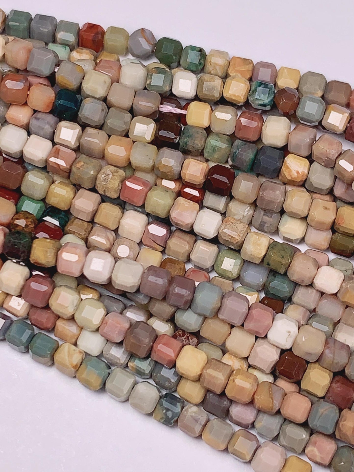 3mm Natural Rainbow Mongolia Alashan Faceted Cube Square Beads 15.5" Strand