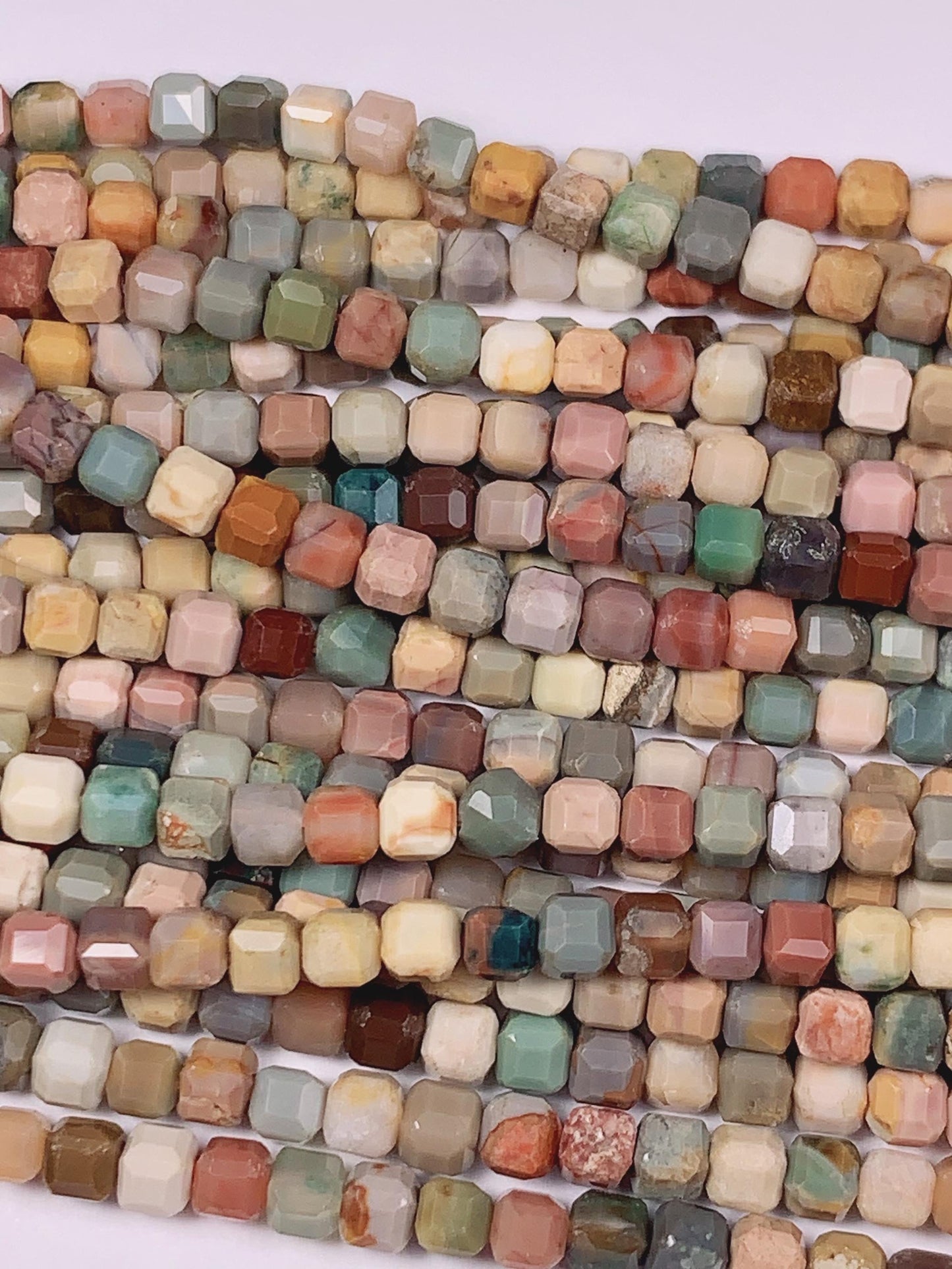 3mm Natural Rainbow Mongolia Alashan Faceted Cube Square Beads 15.5" Strand