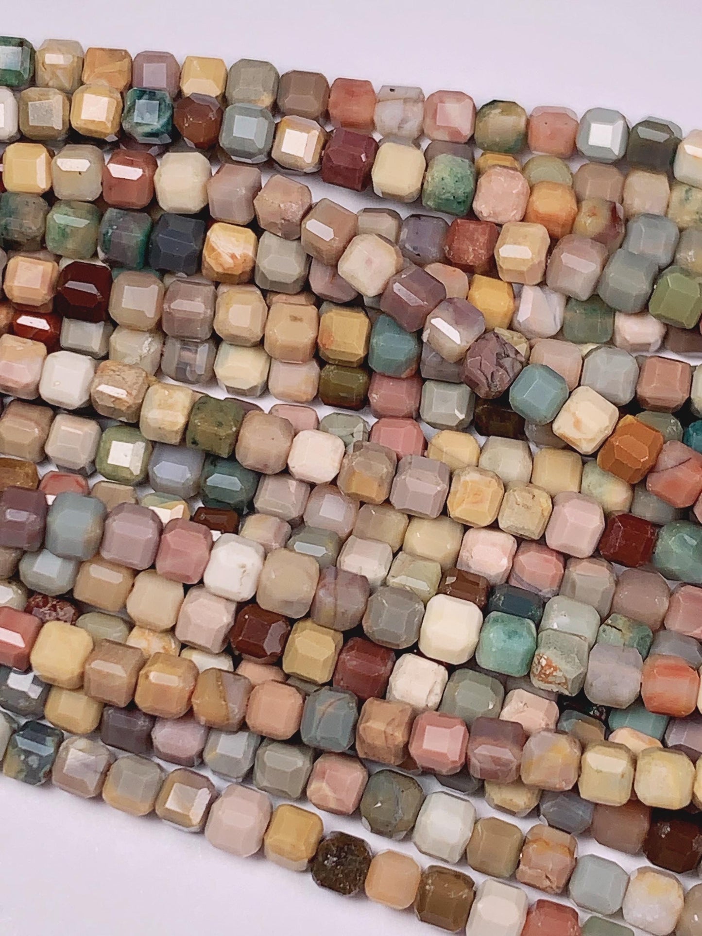 3mm Natural Rainbow Mongolia Alashan Faceted Cube Square Beads 15.5" Strand
