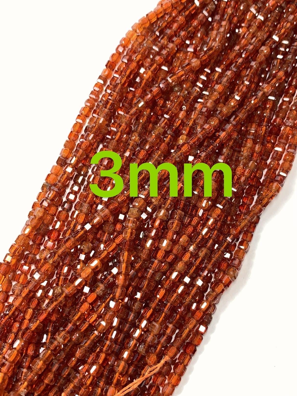 AAA+ Natural Hessonite Garnet Beads: Deep Orange Faceted Cube, 2-4mm Strand
