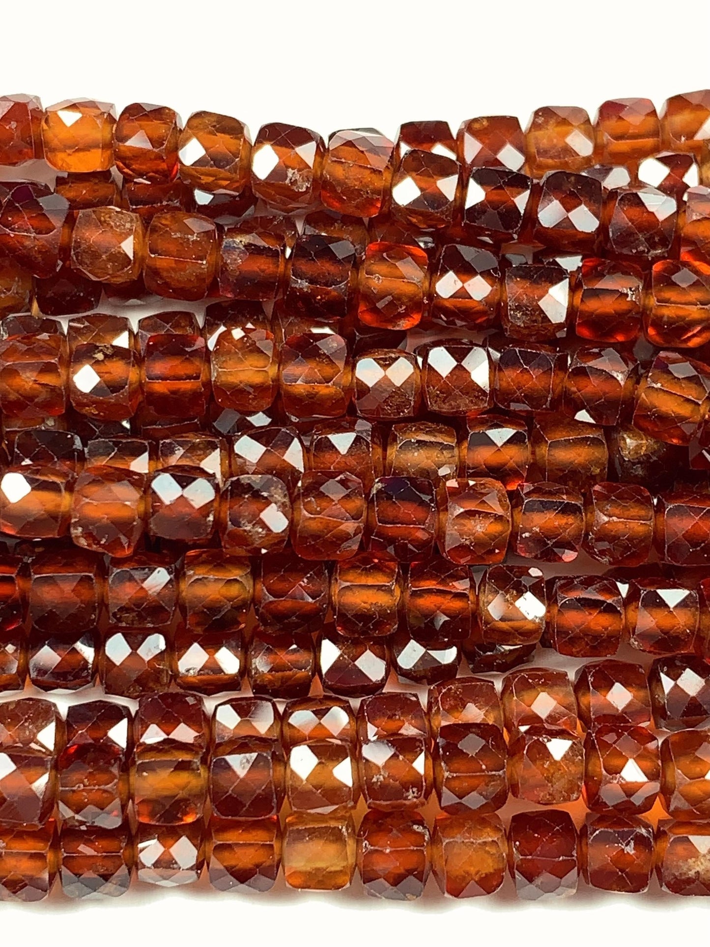 AAA+ Natural Hessonite Garnet Beads: Deep Orange Faceted Cube, 2-4mm Strand