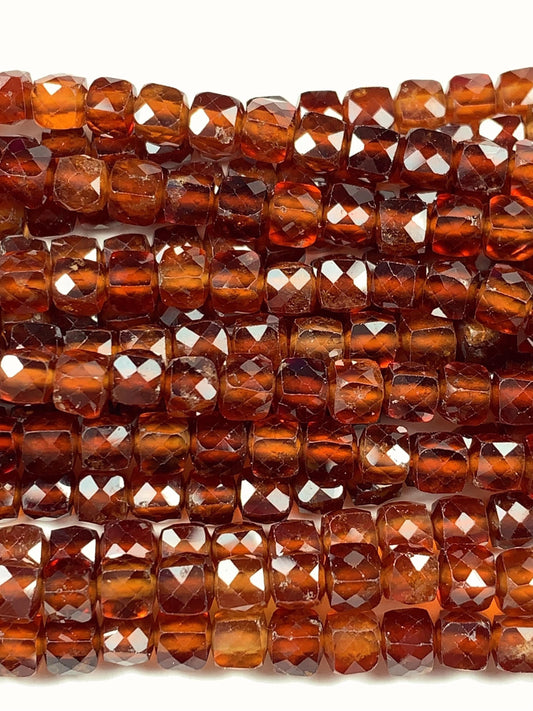 AAA+ Natural Hessonite Garnet Beads: Deep Orange Faceted Cube, 2-4mm Strand
