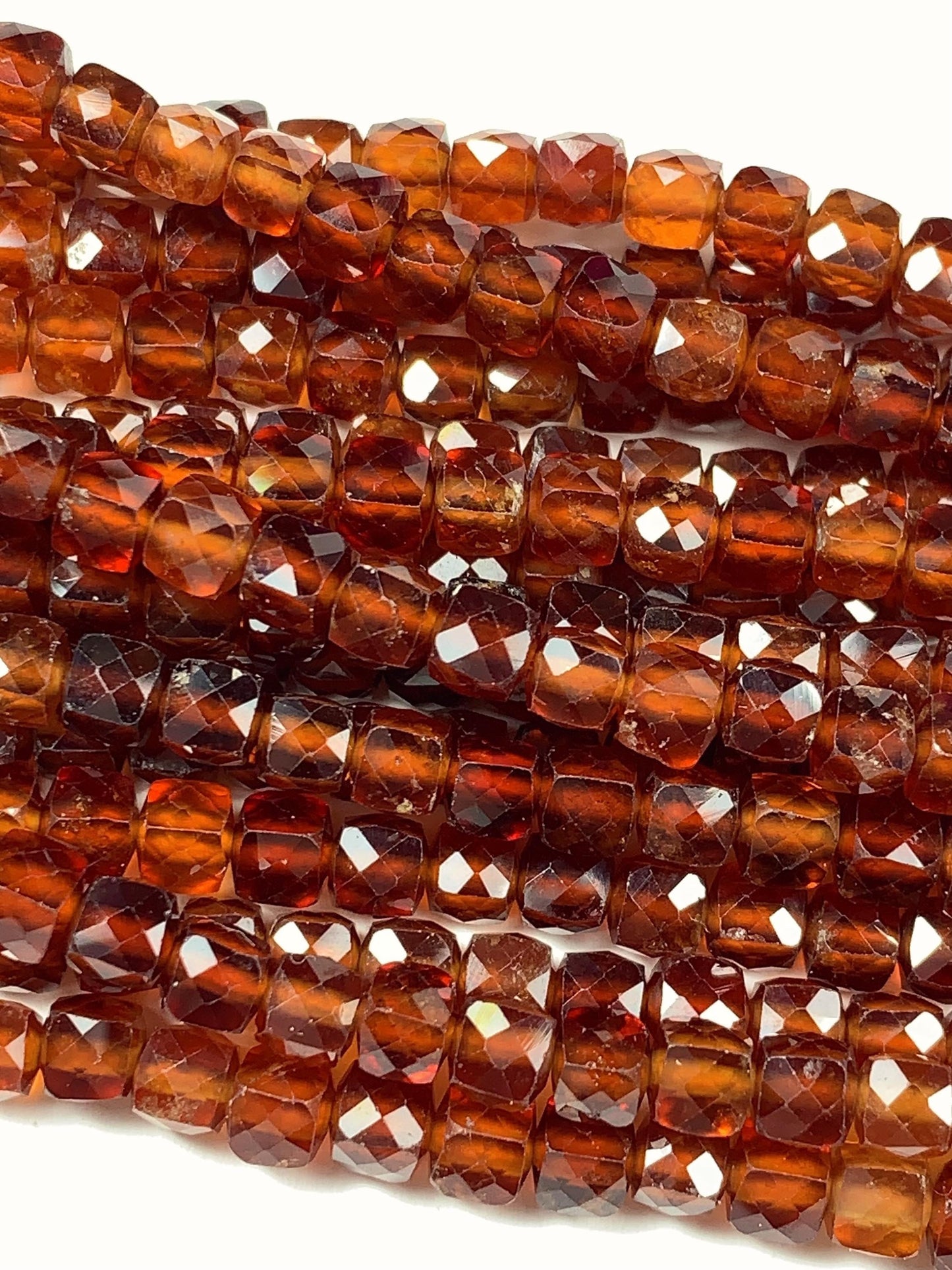 AAA+ Natural Hessonite Garnet Beads: Deep Orange Faceted Cube, 2-4mm Strand