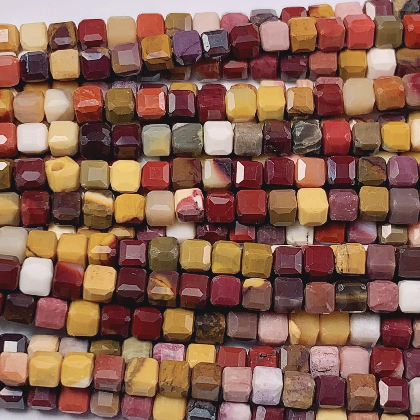 Red Yellow Mookaite Jasper Faceted Cube Beads: 3mm Strand