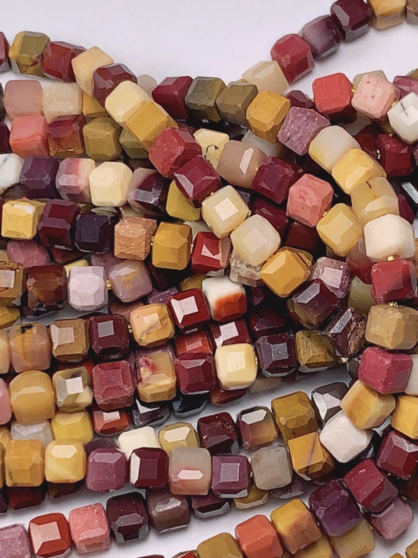 Red Yellow Mookaite Jasper Faceted Cube Beads: 3mm Strand