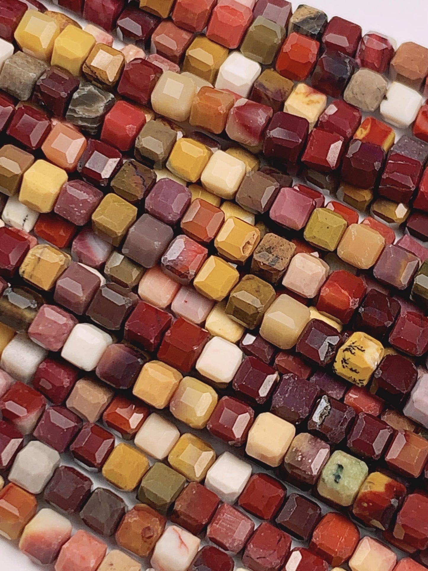 Red Yellow Mookaite Jasper Faceted Cube Beads: 3mm Strand