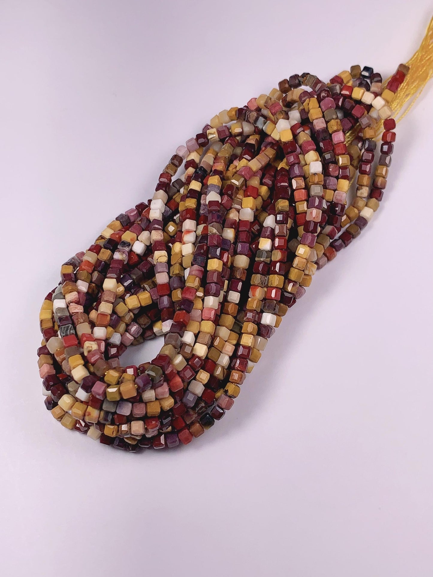 Red Yellow Mookaite Jasper Faceted Cube Beads: 3mm Strand