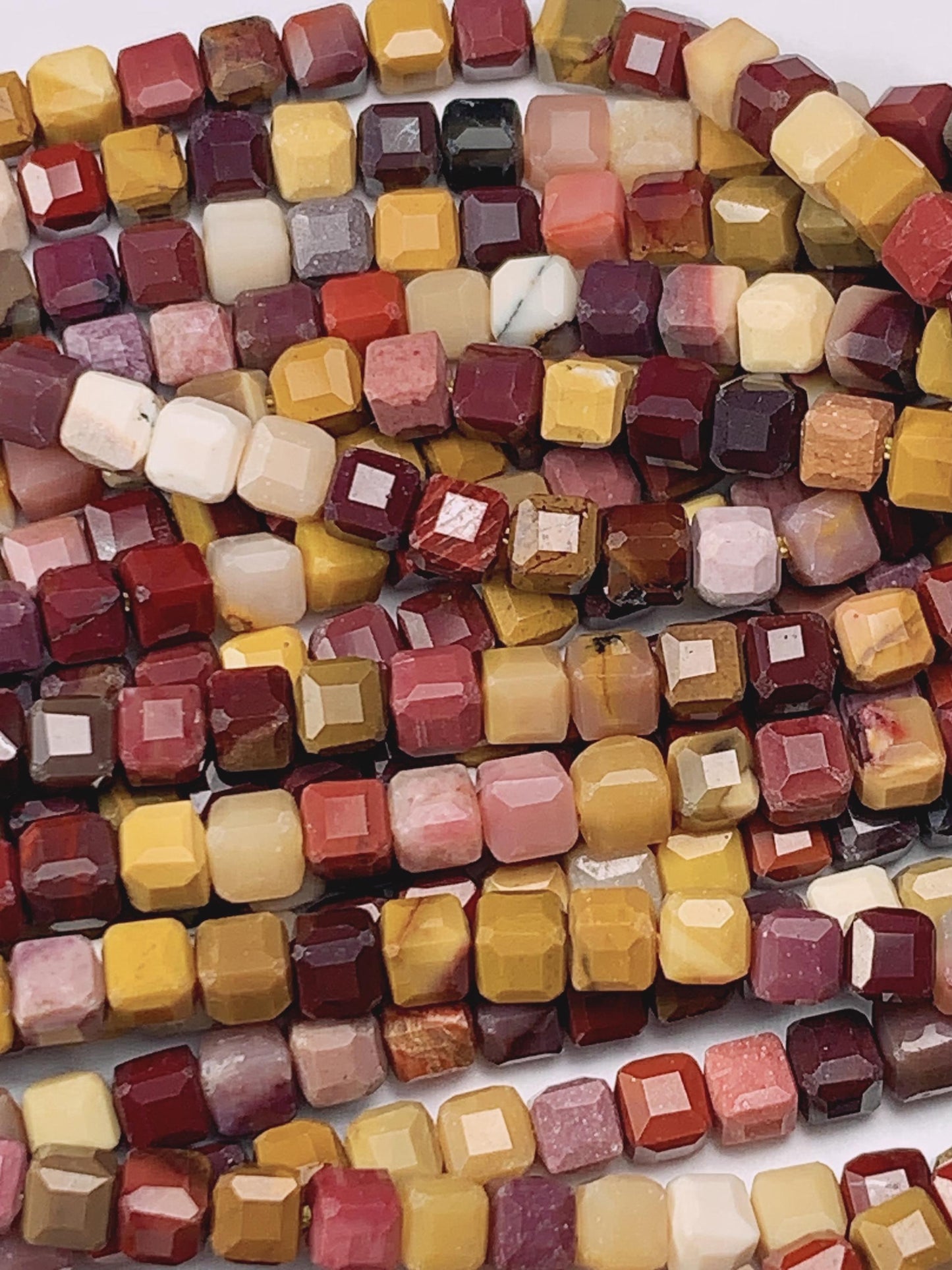 Red Yellow Mookaite Jasper Faceted Cube Beads: 3mm Strand