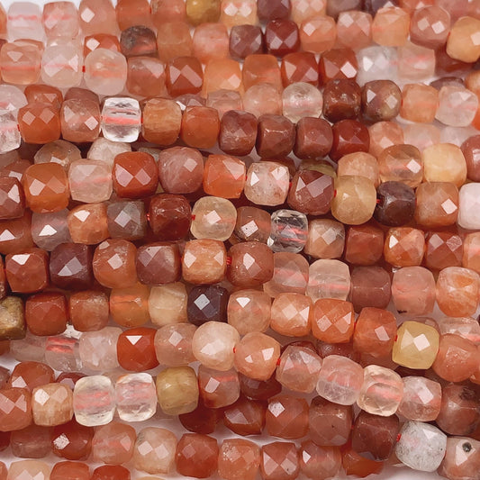4mm Grade AAA+ Natural Red Rutilated Quartz Faceted Cube Square Beads 15.5" Strand