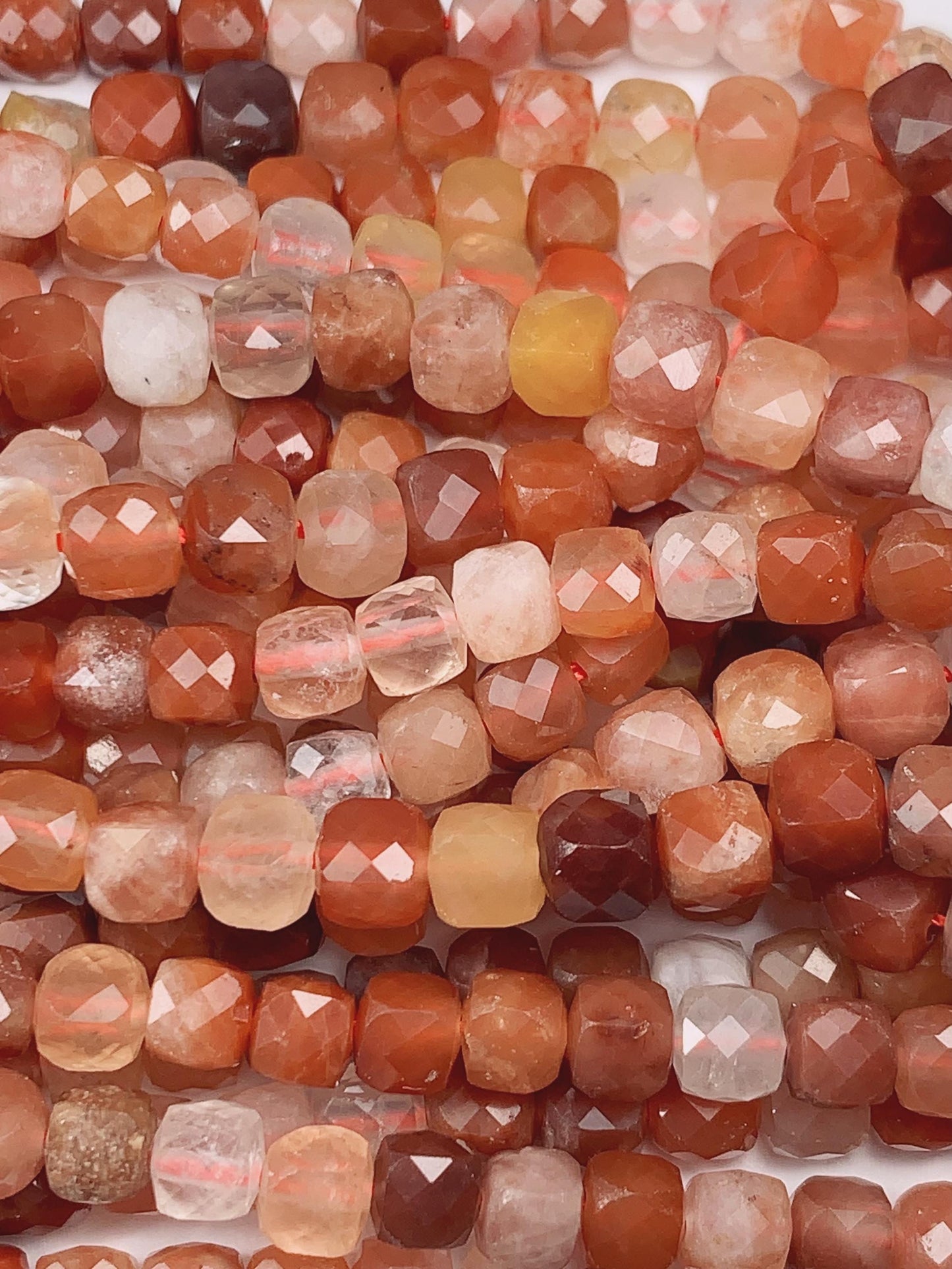 4mm Grade AAA+ Natural Red Rutilated Quartz Faceted Cube Square Beads 15.5" Strand