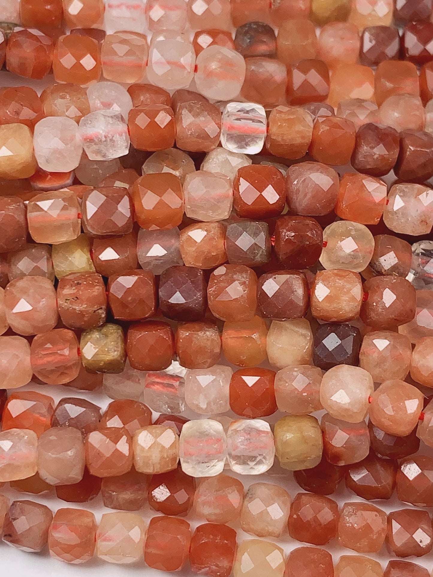 4mm Grade AAA+ Natural Red Rutilated Quartz Faceted Cube Square Beads 15.5" Strand